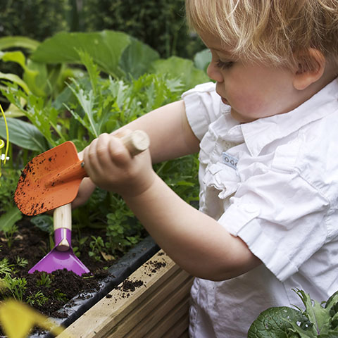 Child planting during a garden activity